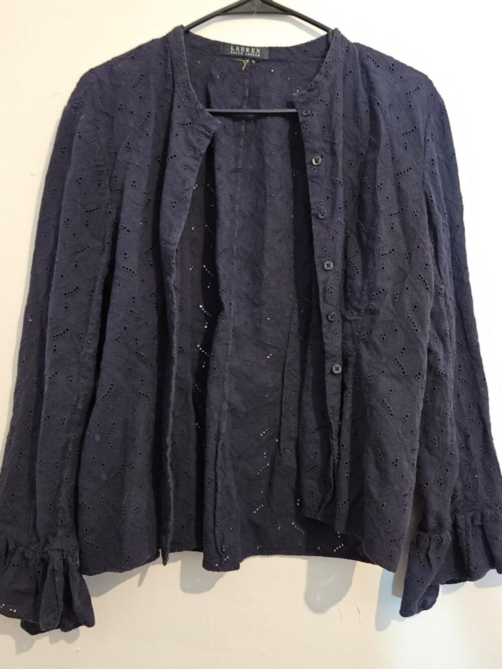 Lauren Ralph Lauren Navy Embroiderd Blouse